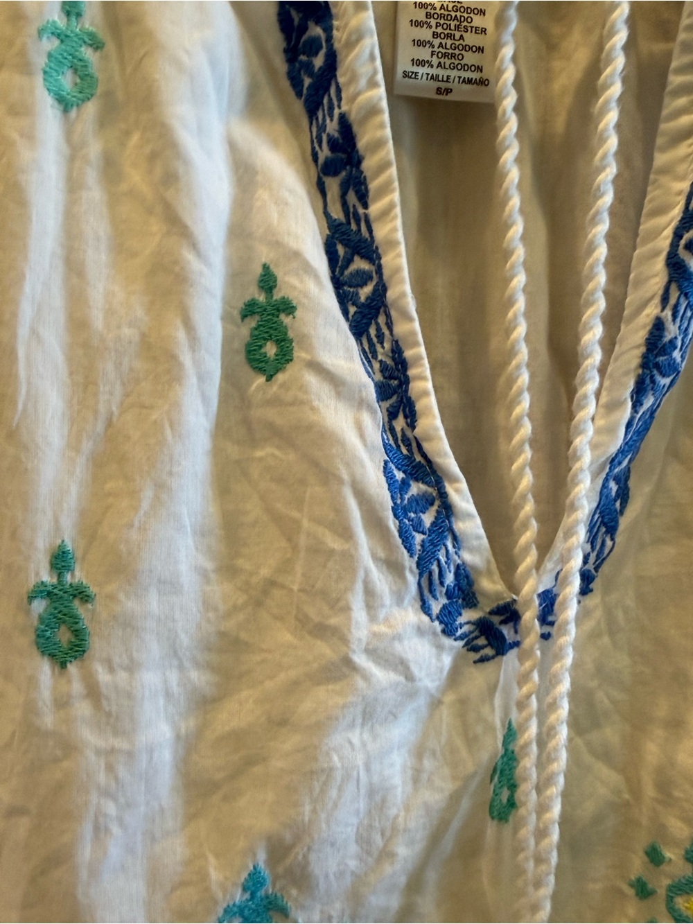 Tommy Bahama White Embroidered Cotton Tunic Dress Cover Up Tassel Boho Resort S - Picture 4 of 4
